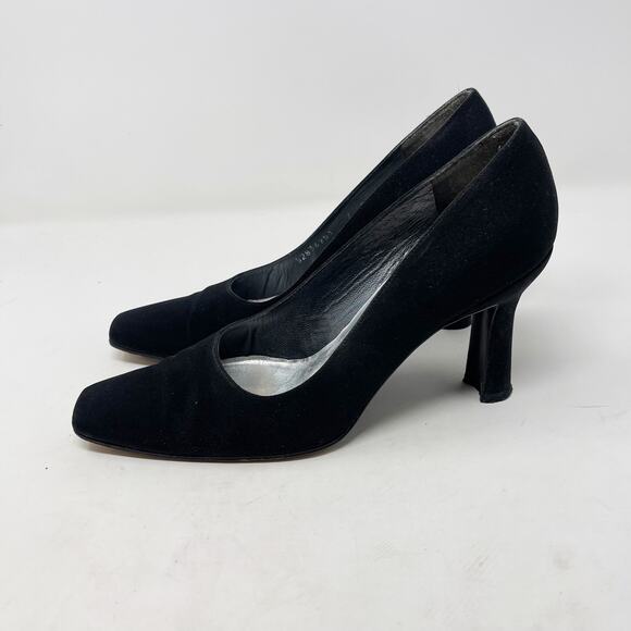 Stuart Weitzman 7 Black Scarlet Peau Du Soie Fabric Square Toe Pump Heel Vtg 90s - Picture 11 of 14
